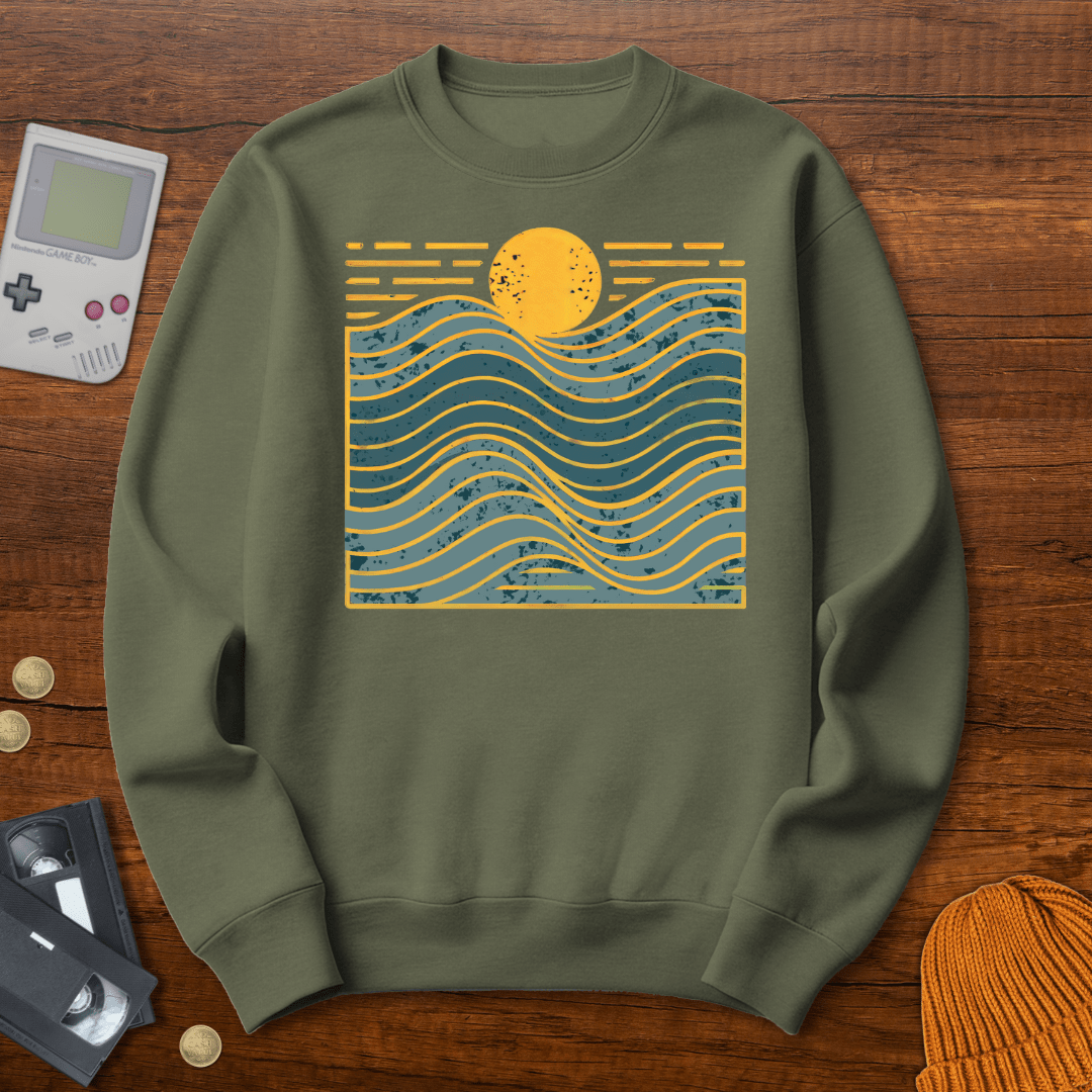 Printify Sweatshirt S / Military Green Wavy Days- Sweatshirt