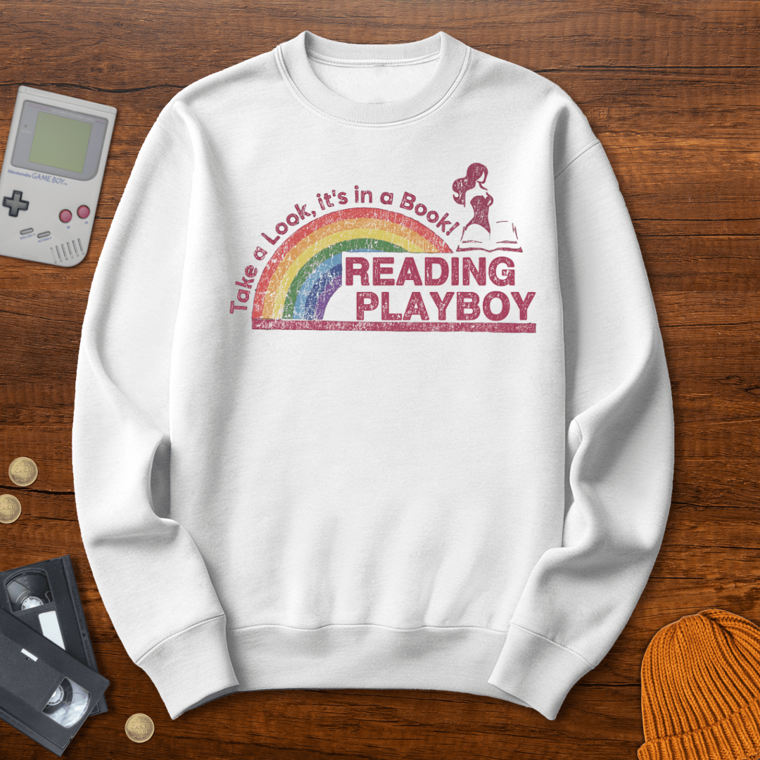 Printify Sweatshirt S / White Reading Playboy - Sweatshirt