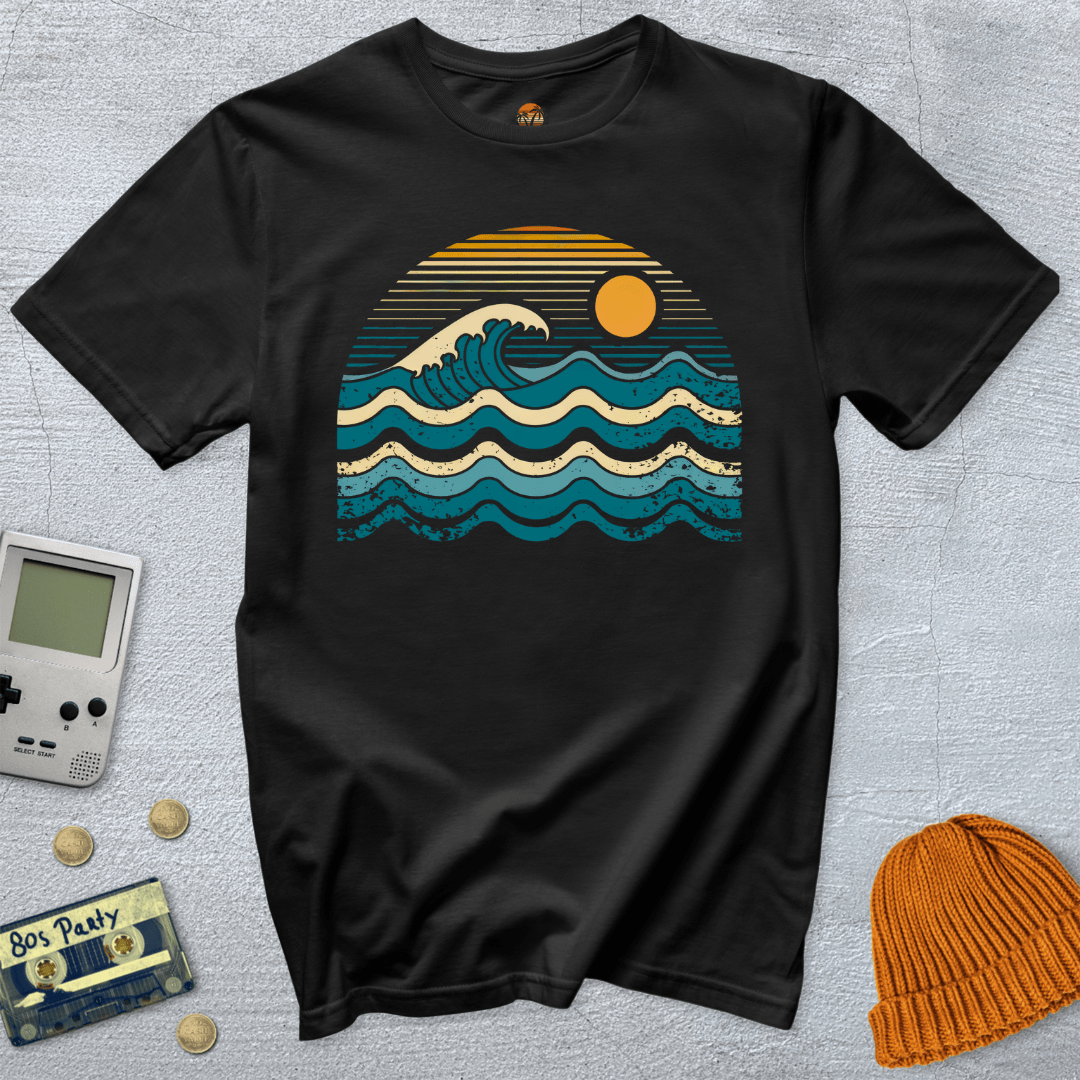 Printify T-Shirt Black / S Retro Waves - Shirt