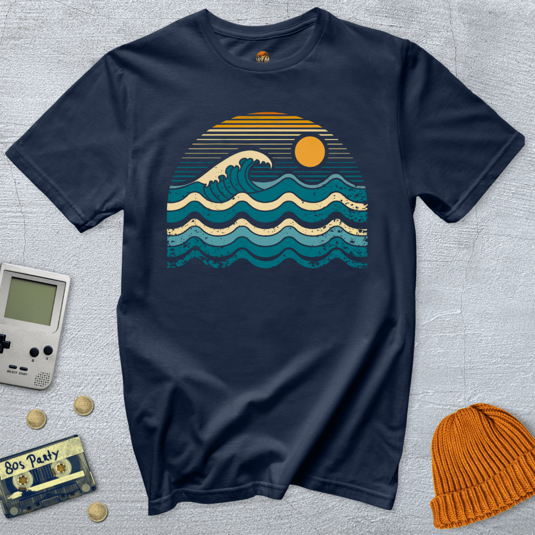 Printify T-Shirt Navy / S Retro Waves - Shirt