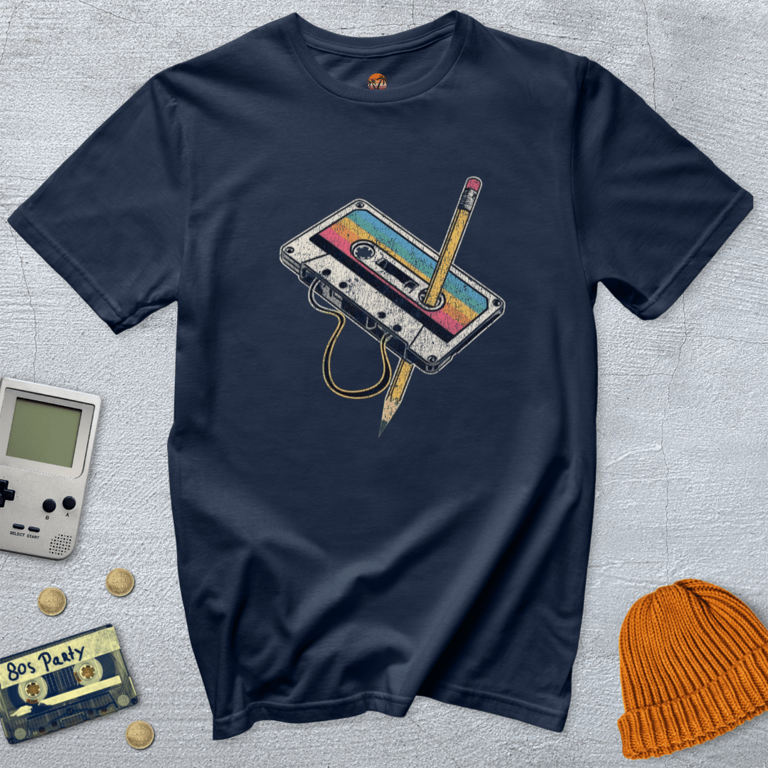 Printify T-Shirts Navy / S Cassette Rewind - Shirt