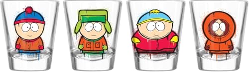 Silver Buffalo Nickelodeon Retro Featuring Rocko, Angelica, Stimpy, and Arnold 4 Pack Mini Glass Set, 1.5 Ounces - Throwback Paradise