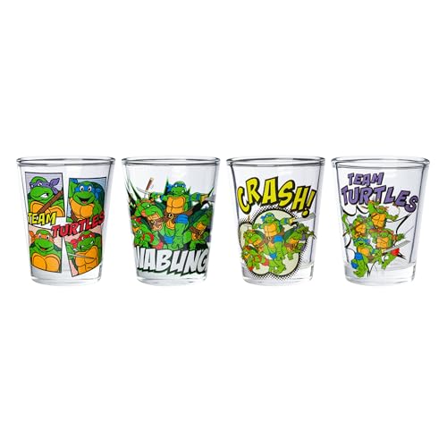 Silver Buffalo Nickelodeon Retro Featuring Rocko, Angelica, Stimpy, and Arnold 4 Pack Mini Glass Set, 1.5 Ounces - Throwback Paradise