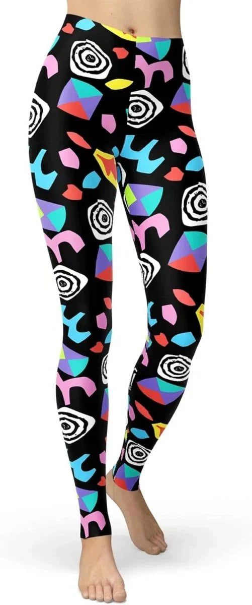 sissycos Women's 80s Leggings Neon Artistic Splash Printed Buttery Soft Stretchy Pants - Throwback Paradise