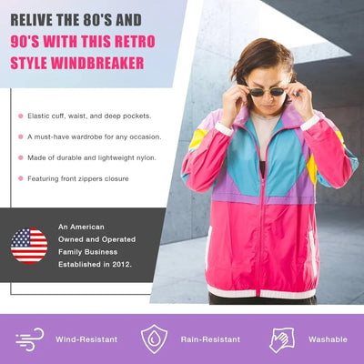 Funny Guy Mugs 80s & 90s Unisex Retro Windbreaker - Runs Large For A Baggy Fit - Throwback Paradise