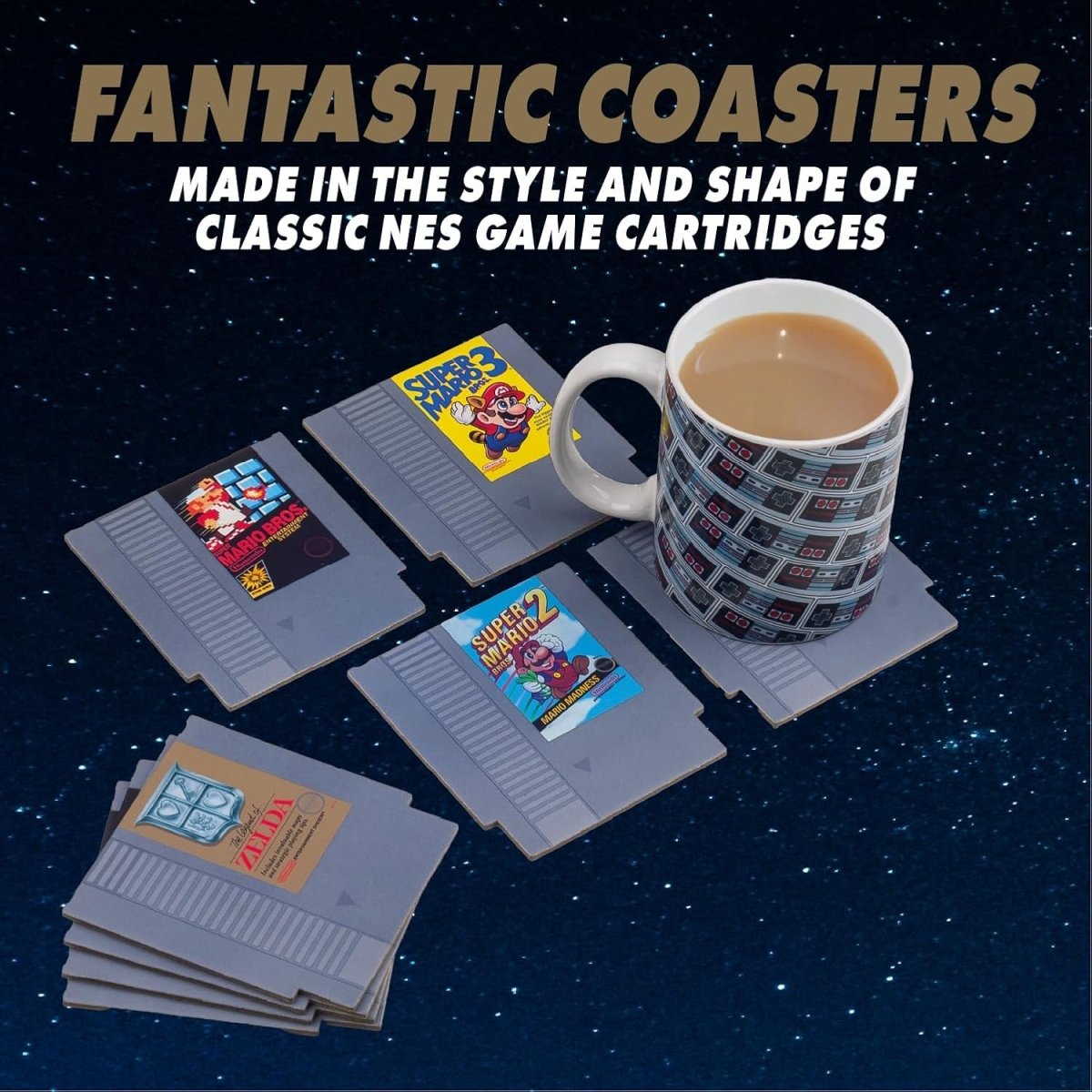 Paladone Nintendo NES Cartridge Retro Drink Coasters for Gamers - Set of 8 - Featuring Donkey Kong, Legend of Zelda, Super Mario, and More Classic Games - Throwback Paradise