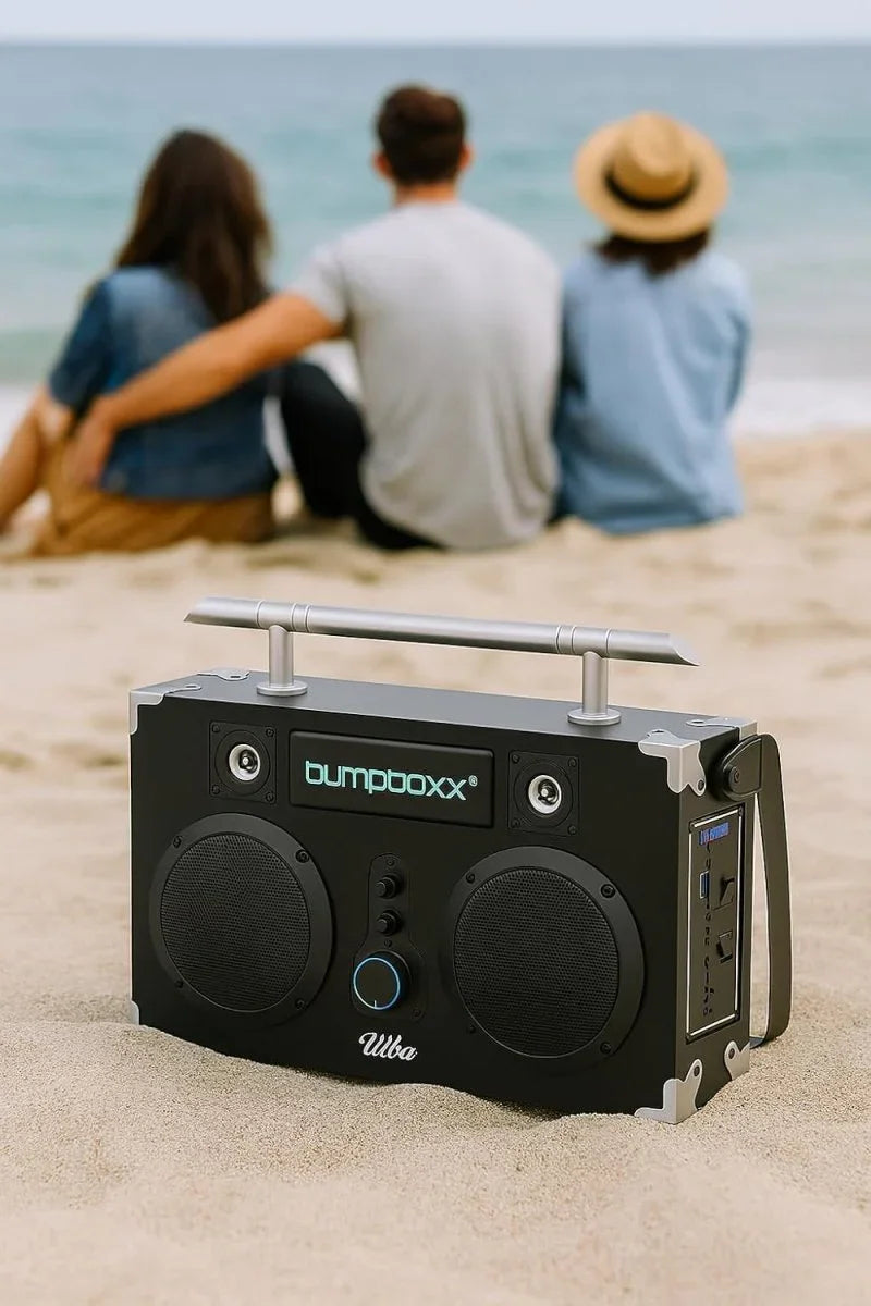 Bumpboxx Bluetooth Boombox Ultra Plus | Retro Boombox with Bluetooth Speaker | Includes Rechargeable Lithium Battery, Carrying Strap & Mic | Easy to Carry | NYC Graffiti - Throwback Paradise