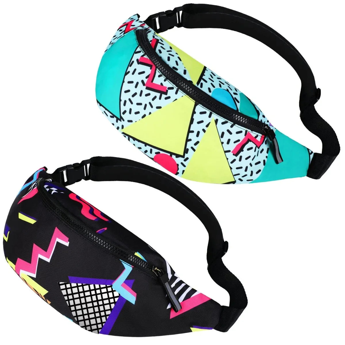 Sotiff 2 Pcs 80s 90s Fanny Pack Retro Waist Packs for Men Women Adjustable Casual Waist Bag Neon Cute Vintage Hiking Belt Bags for Travel Party Festival Hiking(Neon Style) - Throwback Paradise
