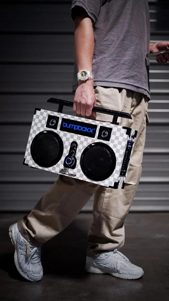 Bumpboxx Bluetooth Boombox Ultra Plus | Retro Boombox with Bluetooth Speaker | Includes Rechargeable Lithium Battery, Carrying Strap & Mic | Easy to Carry | NYC Graffiti - Throwback Paradise