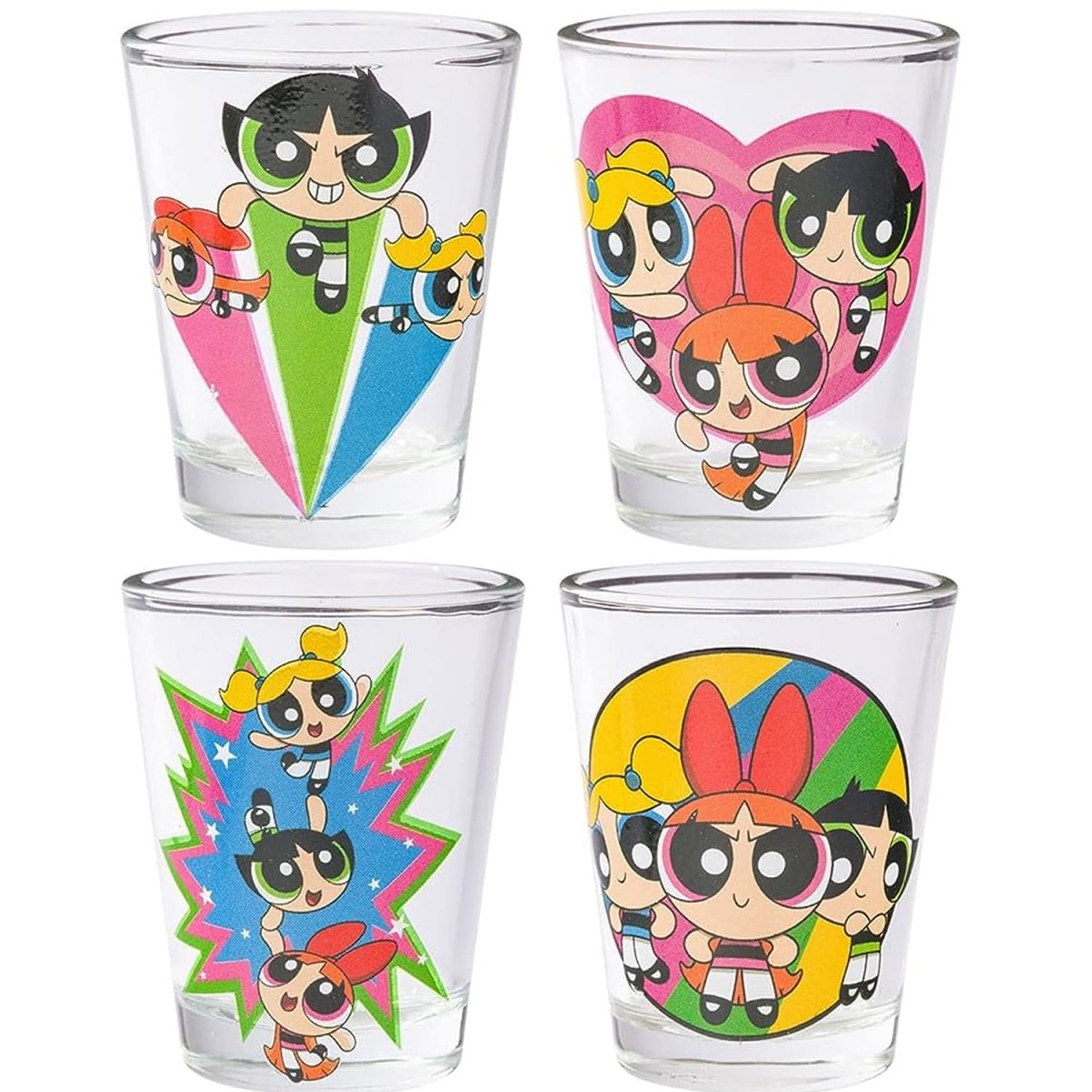 Silver Buffalo Nickelodeon Retro Featuring Rocko, Angelica, Stimpy, and Arnold 4 Pack Mini Glass Set, 1.5 Ounces - Throwback Paradise