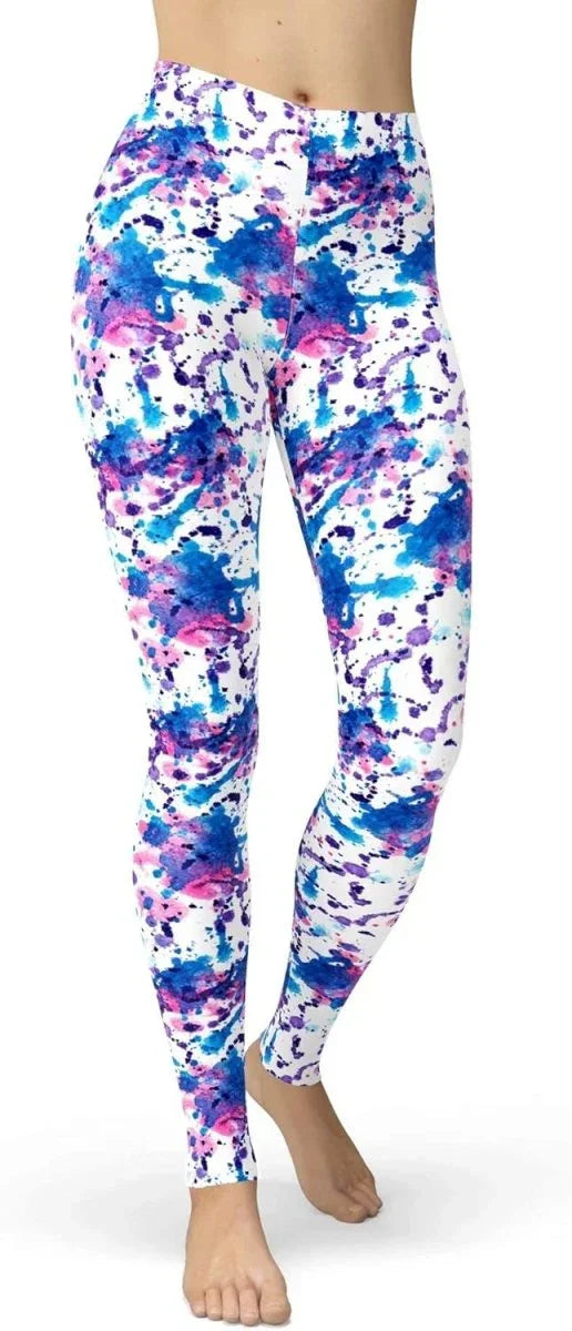 sissycos Women's 80s Leggings Neon Artistic Splash Printed Buttery Soft Stretchy Pants - Throwback Paradise