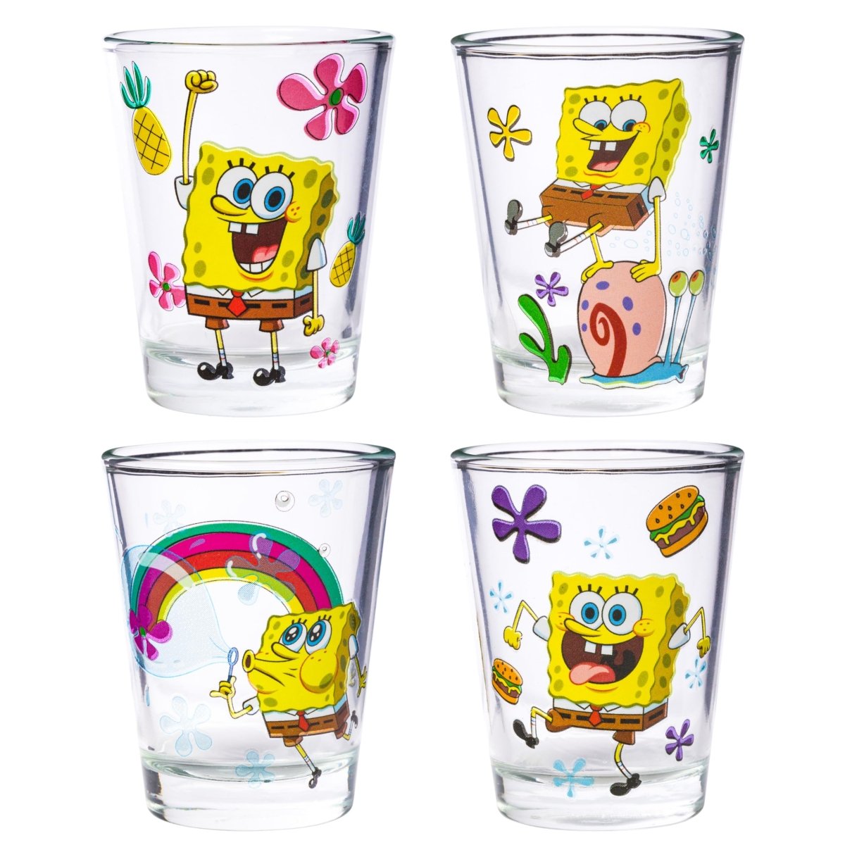 Silver Buffalo Nickelodeon Retro Featuring Rocko, Angelica, Stimpy, and Arnold 4 Pack Mini Glass Set, 1.5 Ounces - Throwback Paradise