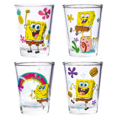 Silver Buffalo Nickelodeon Retro Featuring Rocko, Angelica, Stimpy, and Arnold 4 Pack Mini Glass Set, 1.5 Ounces - Throwback Paradise