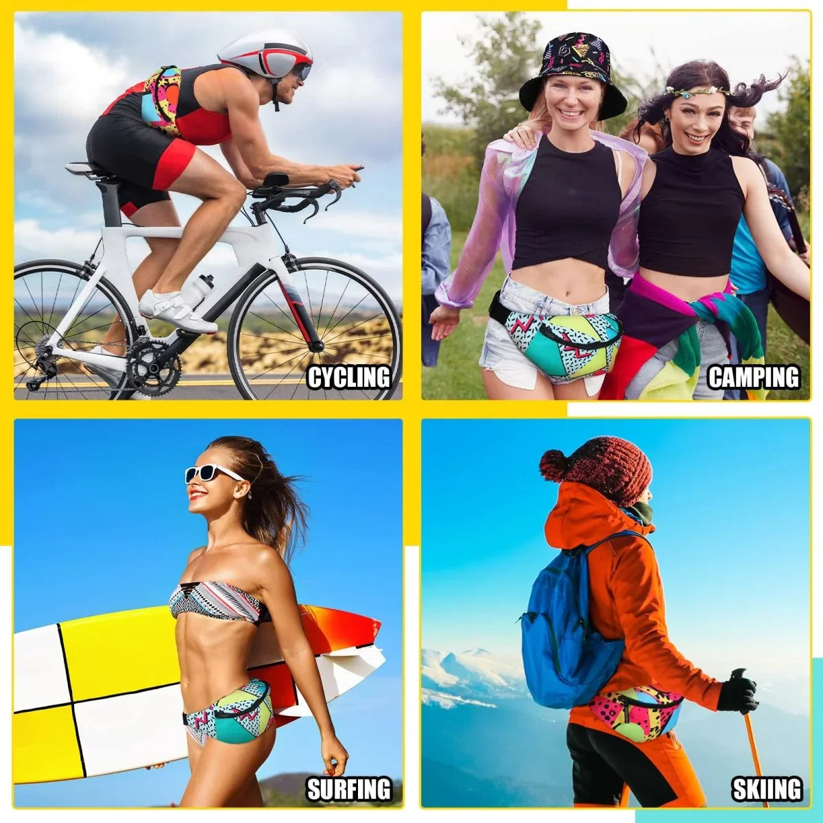 Sotiff 2 Pcs 80s 90s Fanny Pack Retro Waist Packs for Men Women Adjustable Casual Waist Bag Neon Cute Vintage Hiking Belt Bags for Travel Party Festival Hiking(Neon Style) - Throwback Paradise