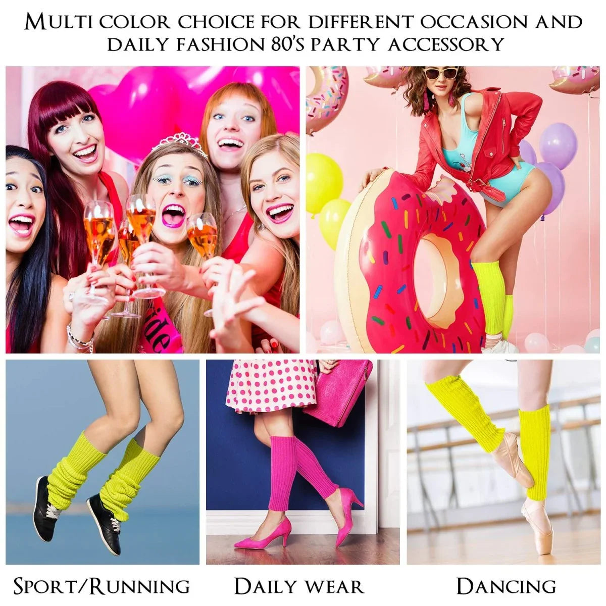 Syhood 80s Women Neon Leg Warmers Knit Ribbed Leg Warmer for Party Accessories - Throwback Paradise