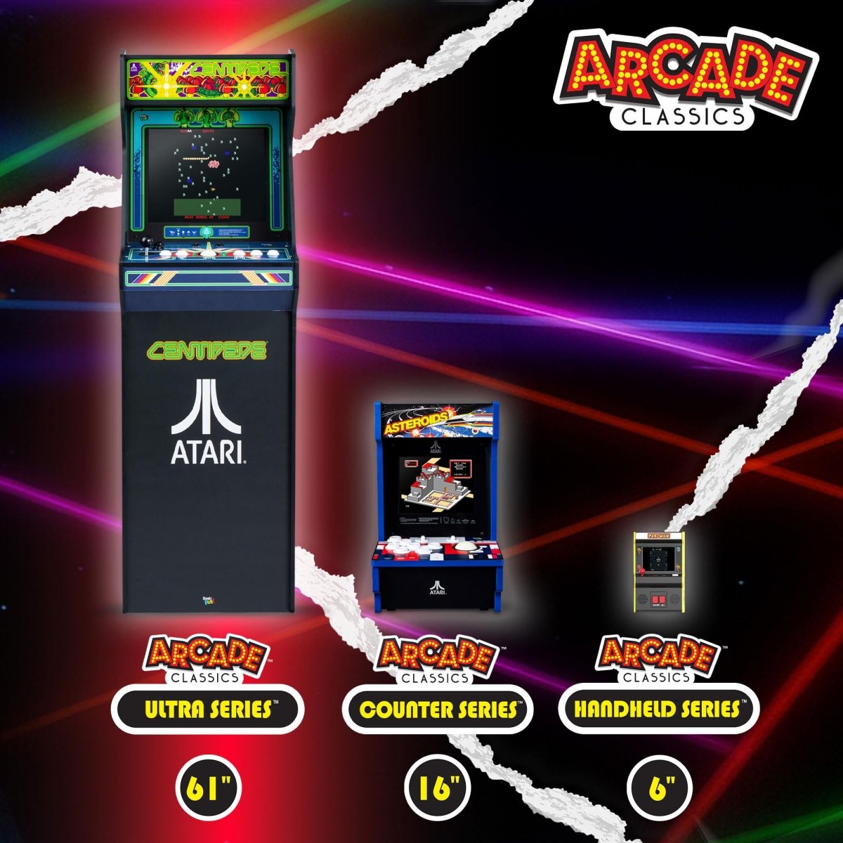 Arcade Classics - Atari Centipede Ultra Series Game Machine, 40 Games, 17" Liquid Crystal Screen - Indoor Cabinet, Retro, Gaming Console, Basement Decoration, Man Cave - Throwback Paradise