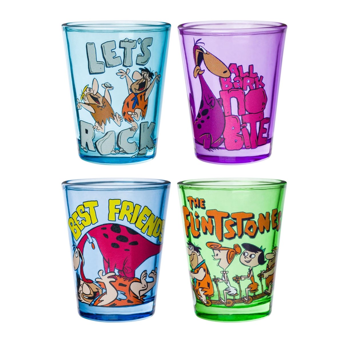 Silver Buffalo Nickelodeon Retro Featuring Rocko, Angelica, Stimpy, and Arnold 4 Pack Mini Glass Set, 1.5 Ounces - Throwback Paradise
