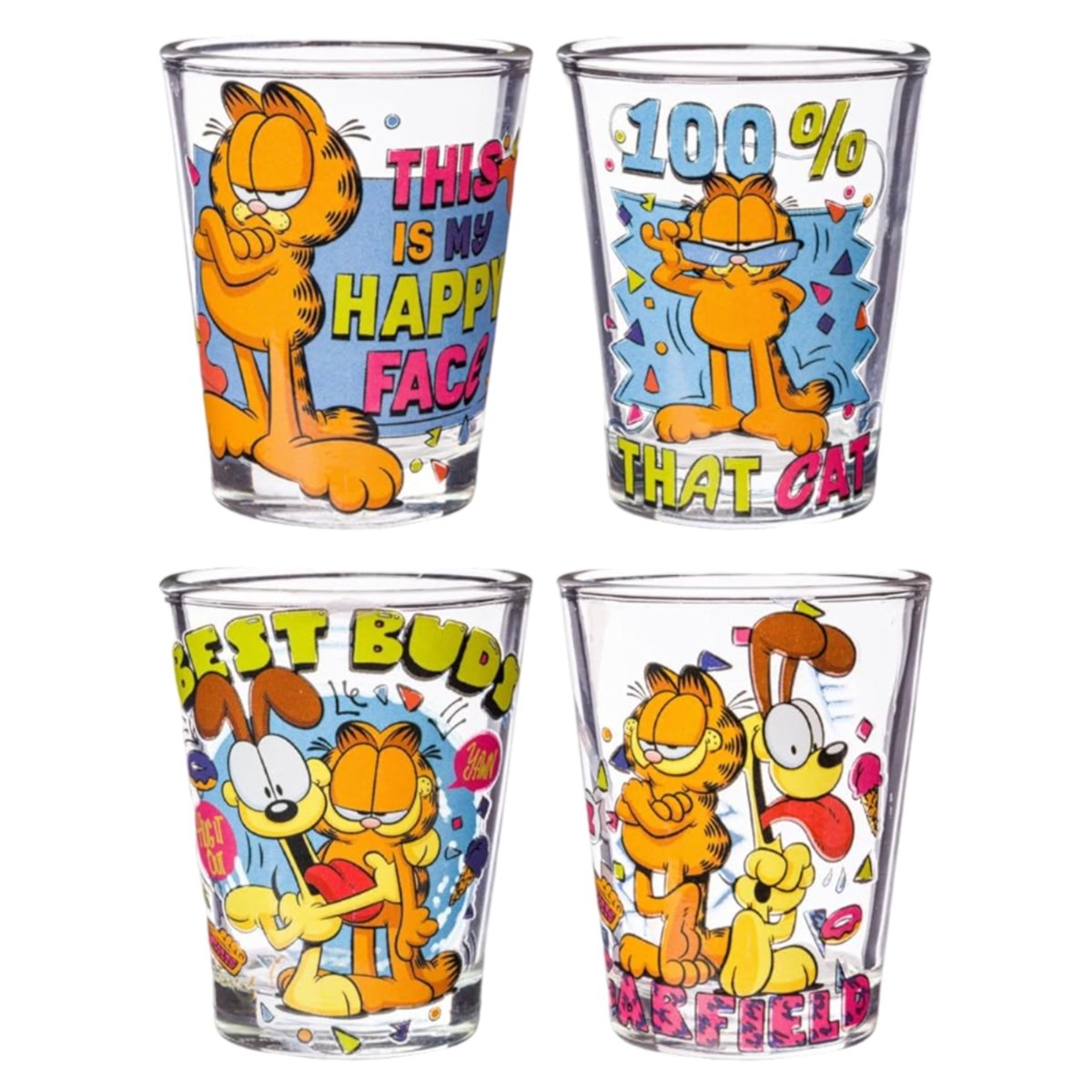 Silver Buffalo Nickelodeon Retro Featuring Rocko, Angelica, Stimpy, and Arnold 4 Pack Mini Glass Set, 1.5 Ounces - Throwback Paradise