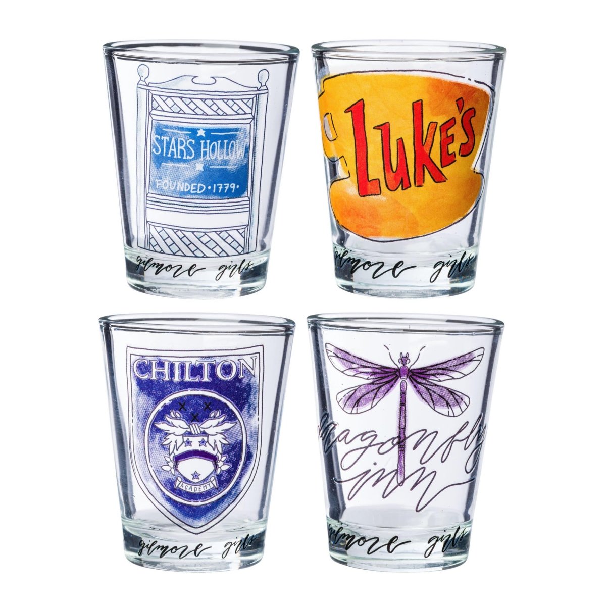 Silver Buffalo Nickelodeon Retro Featuring Rocko, Angelica, Stimpy, and Arnold 4 Pack Mini Glass Set, 1.5 Ounces - Throwback Paradise