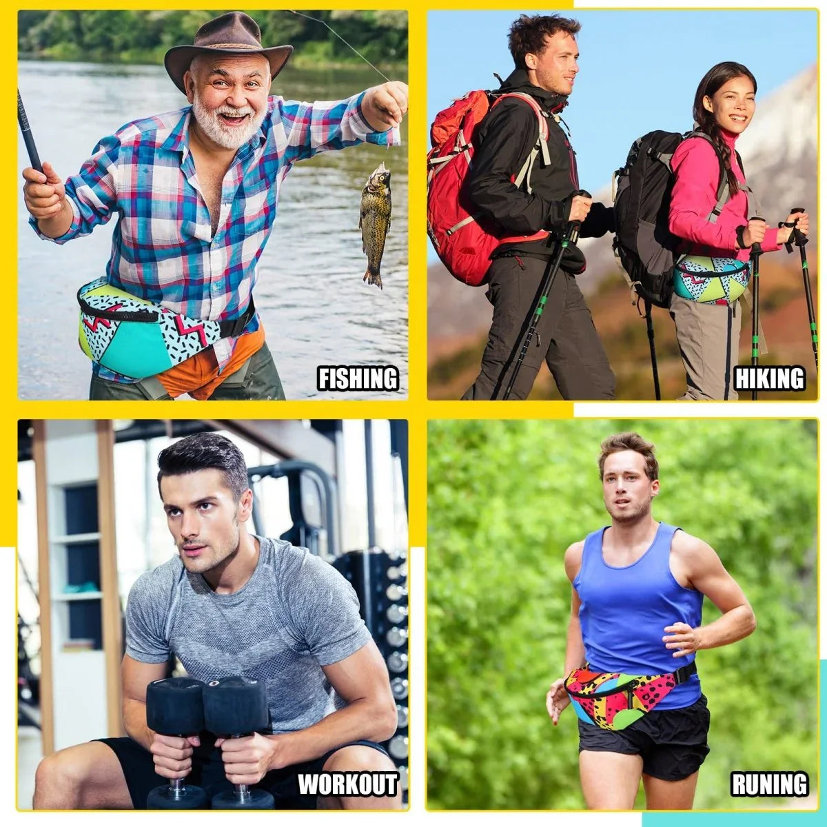 Sotiff 2 Pcs 80s 90s Fanny Pack Retro Waist Packs for Men Women Adjustable Casual Waist Bag Neon Cute Vintage Hiking Belt Bags for Travel Party Festival Hiking(Neon Style) - Throwback Paradise