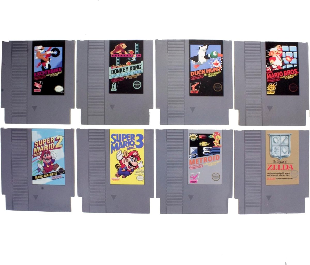 Paladone Nintendo NES Cartridge Retro Drink Coasters for Gamers - Set of 8 - Featuring Donkey Kong, Legend of Zelda, Super Mario, and More Classic Games - Throwback Paradise