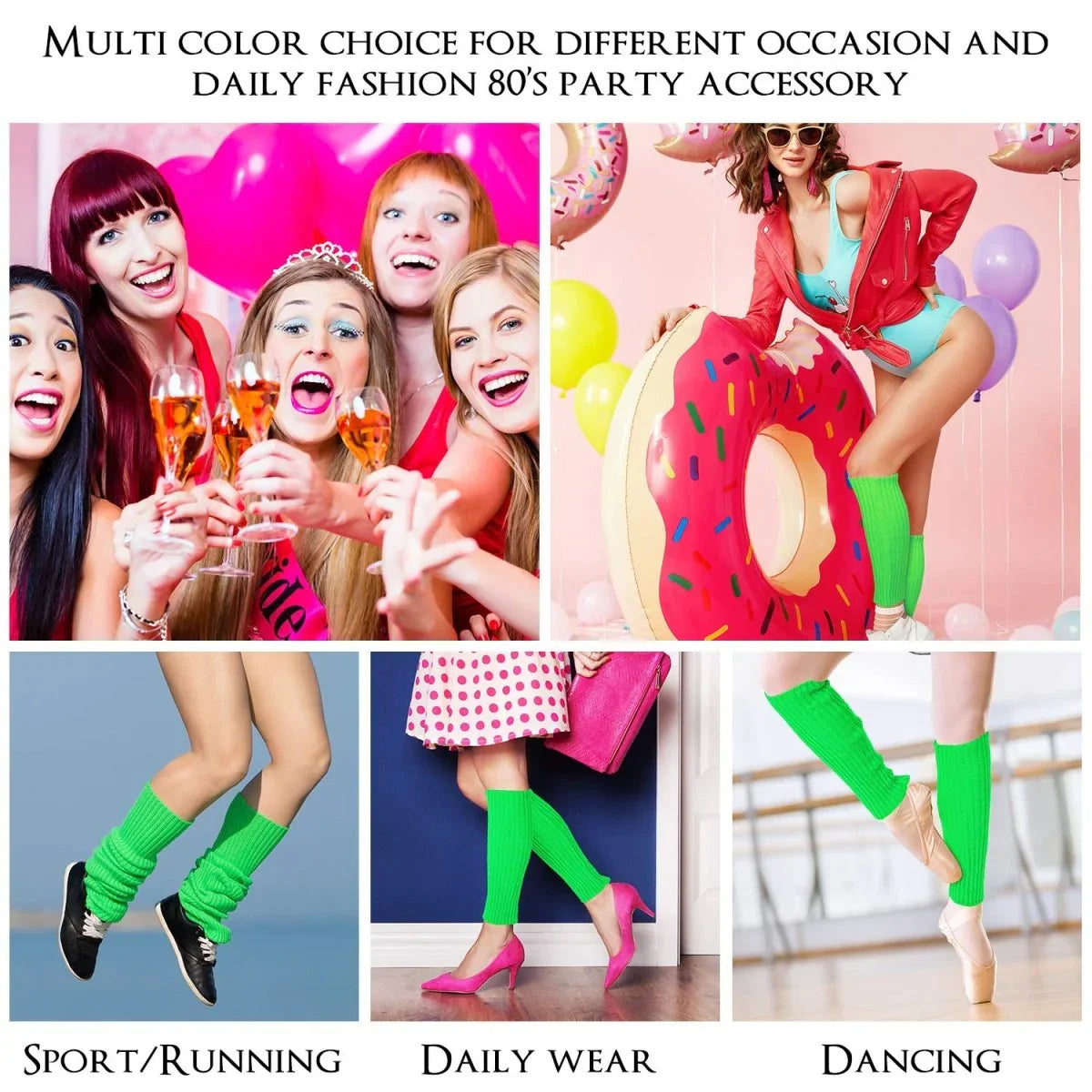 Syhood 80s Women Neon Leg Warmers Knit Ribbed Leg Warmer for Party Accessories - Throwback Paradise