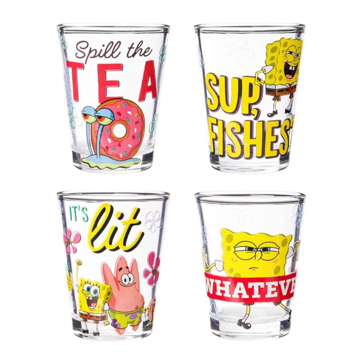 Silver Buffalo Nickelodeon Retro Featuring Rocko, Angelica, Stimpy, and Arnold 4 Pack Mini Glass Set, 1.5 Ounces - Throwback Paradise