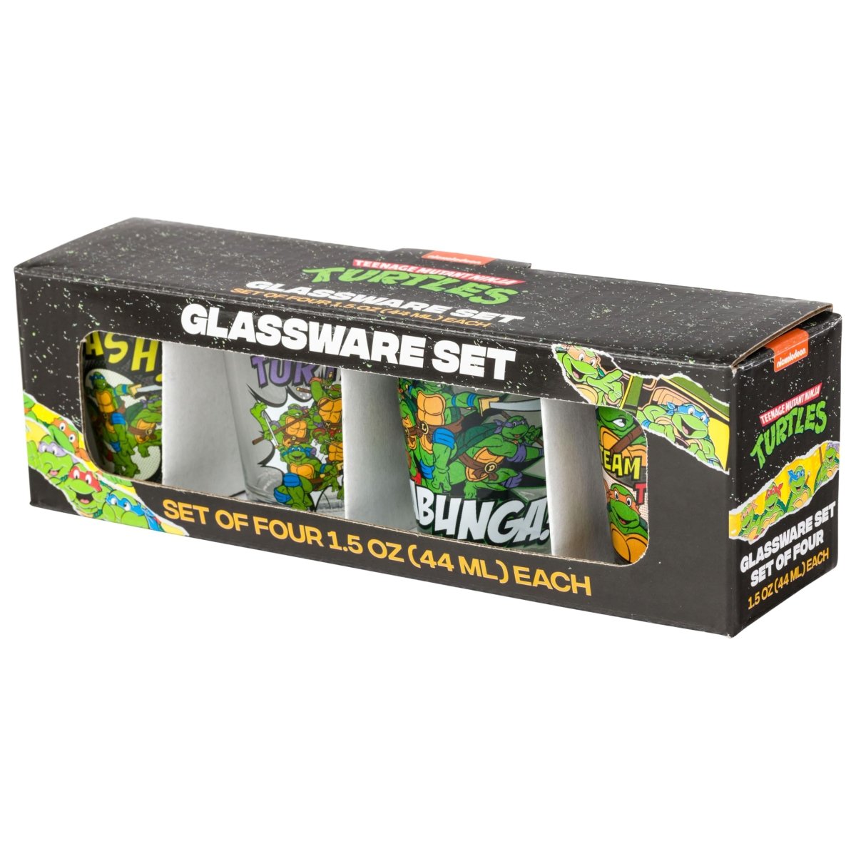 Silver Buffalo Nickelodeon Retro Featuring Rocko, Angelica, Stimpy, and Arnold 4 Pack Mini Glass Set, 1.5 Ounces - Throwback Paradise