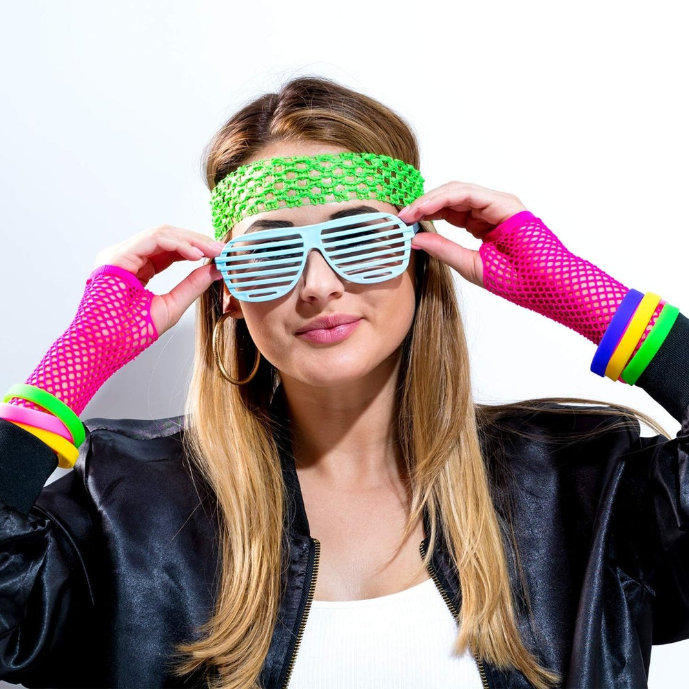 TecUnite 12 Pairs Fishnet Gloves Fingerless Neon Gloves for Women Men 80s Party Costume Accessories Supplies - Throwback Paradise