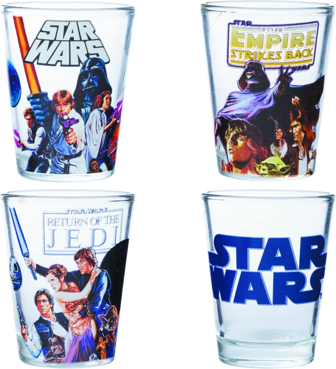 Silver Buffalo Nickelodeon Retro Featuring Rocko, Angelica, Stimpy, and Arnold 4 Pack Mini Glass Set, 1.5 Ounces - Throwback Paradise