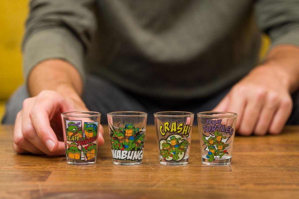 Silver Buffalo Nickelodeon Retro Featuring Rocko, Angelica, Stimpy, and Arnold 4 Pack Mini Glass Set, 1.5 Ounces - Throwback Paradise