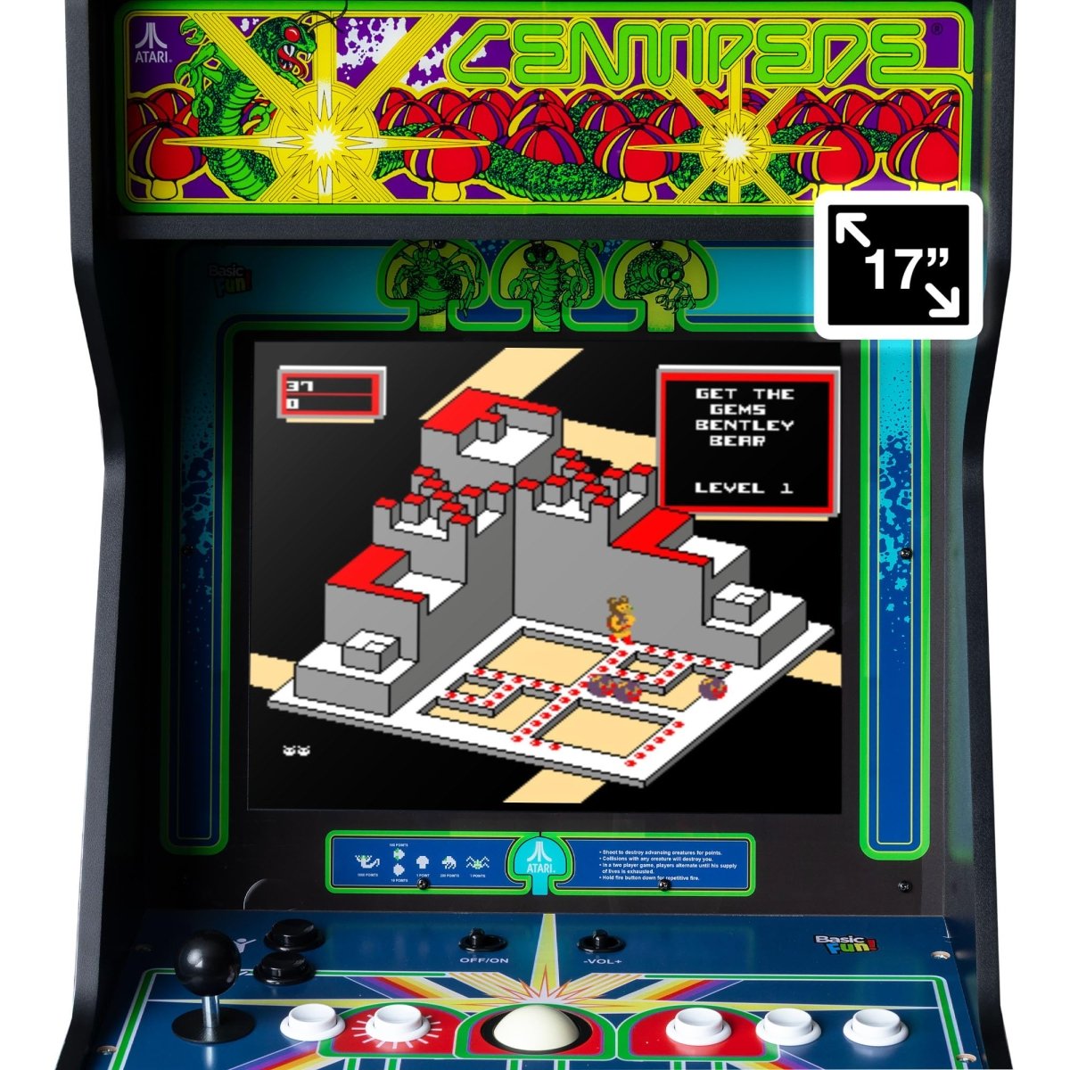 Arcade Classics - Atari Centipede Ultra Series Game Machine, 40 Games, 17" Liquid Crystal Screen - Indoor Cabinet, Retro, Gaming Console, Basement Decoration, Man Cave - Throwback Paradise