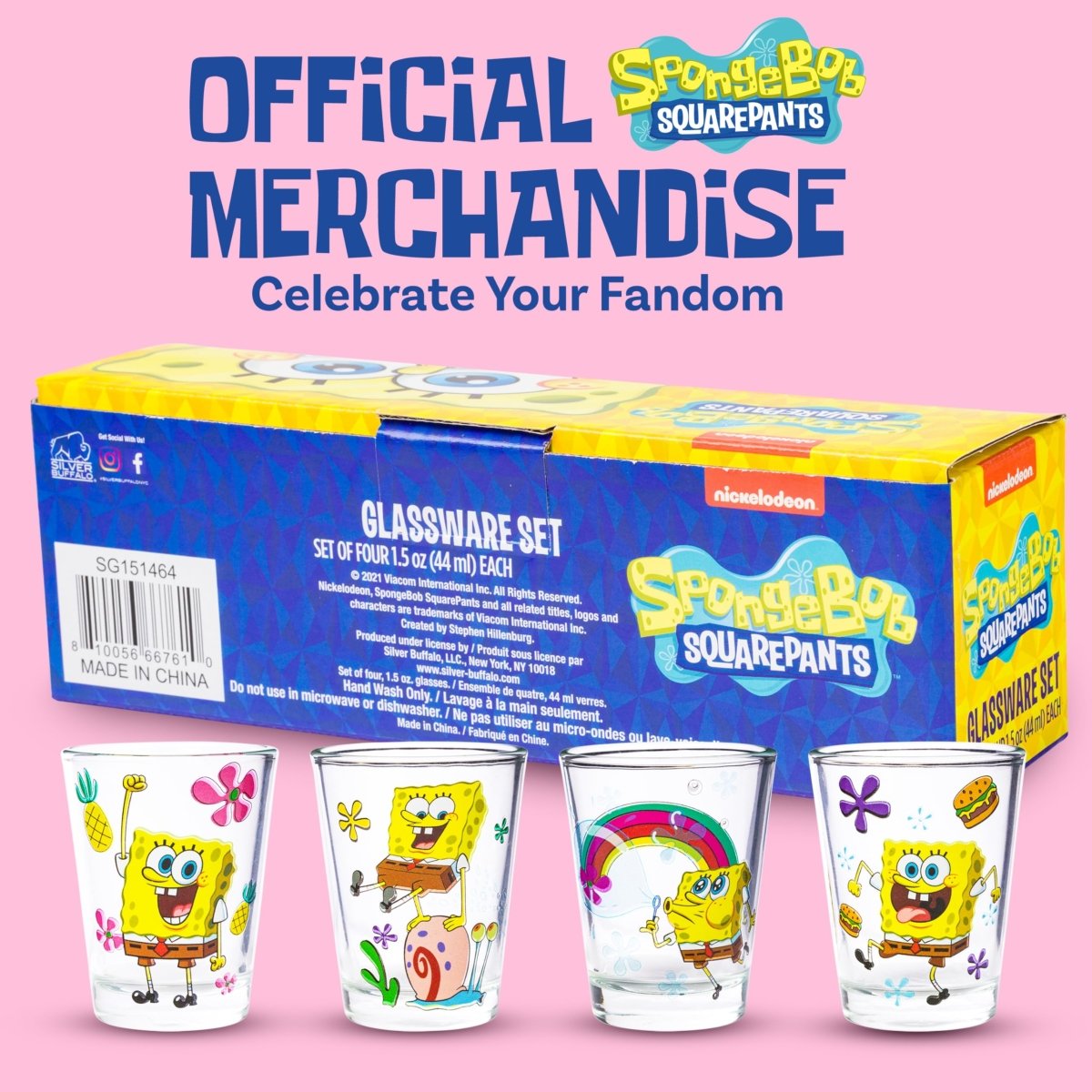 Silver Buffalo Nickelodeon Retro Featuring Rocko, Angelica, Stimpy, and Arnold 4 Pack Mini Glass Set, 1.5 Ounces - Throwback Paradise