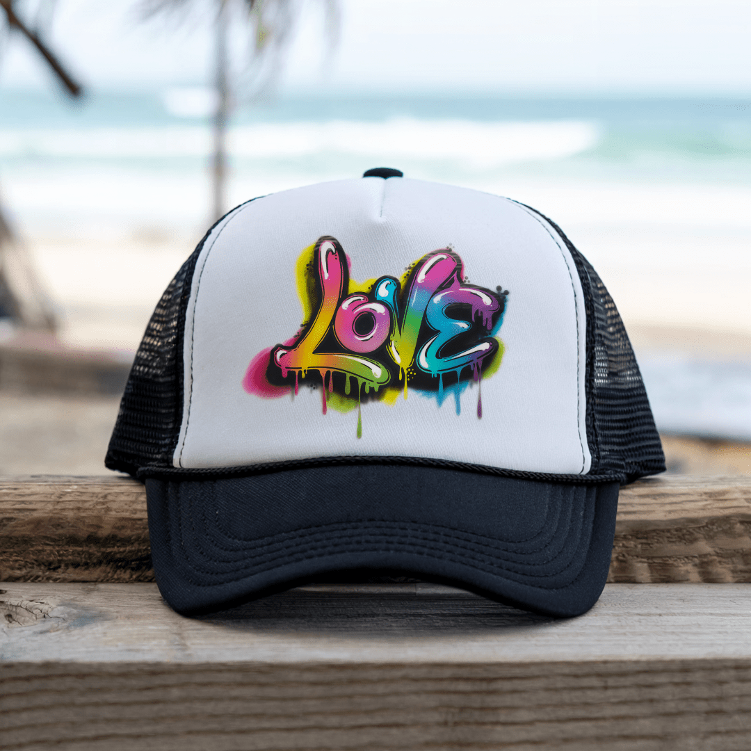 Printify Hats Black / One size Graffiti Love - Trucker Hat
