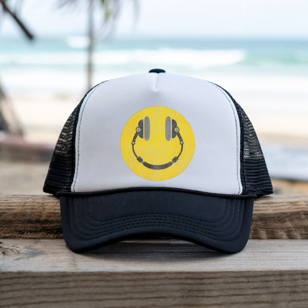Printify Hats Black / One size Happy Face - Trucker Hat