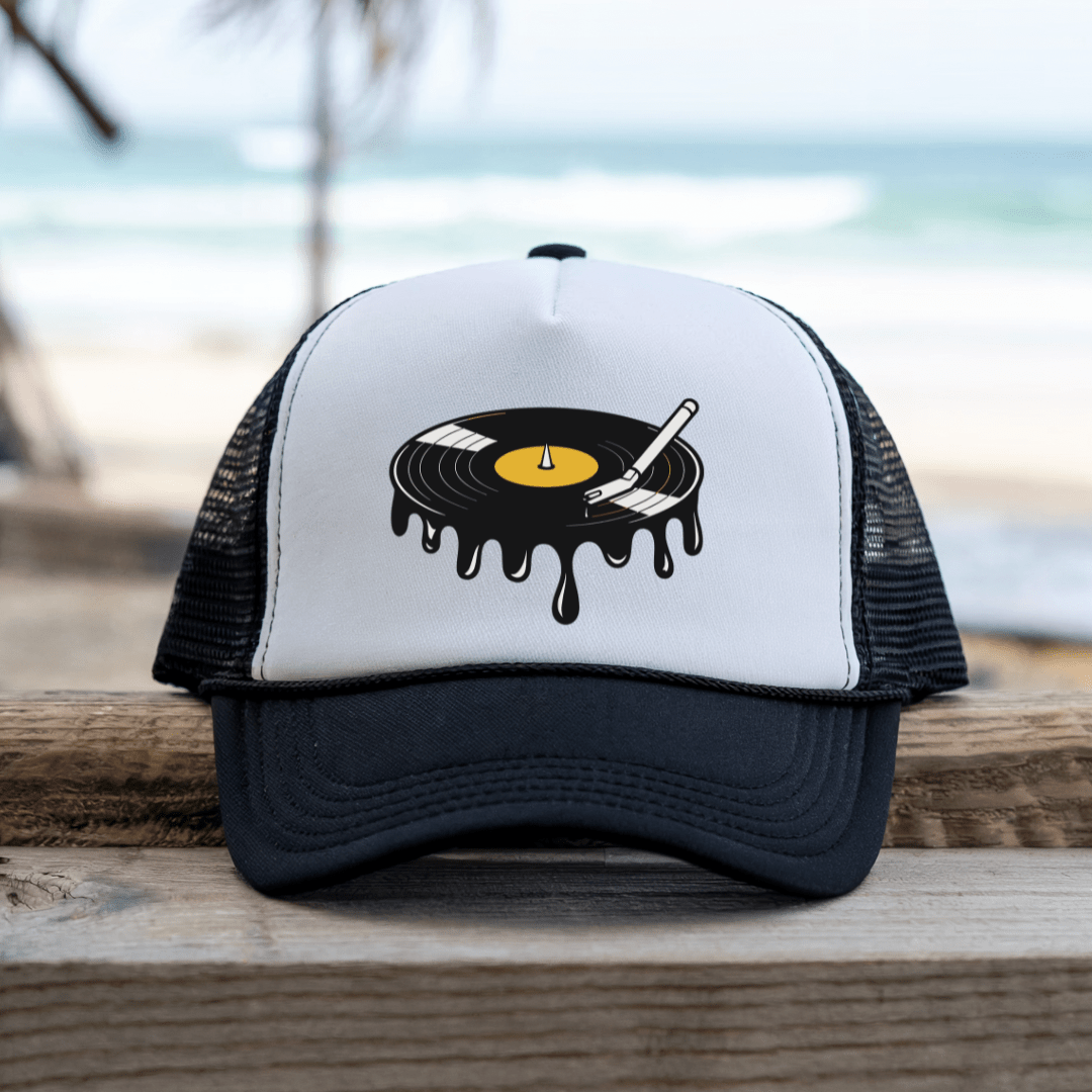 Printify Hats Black / One size Melted Record - Trucker Hat
