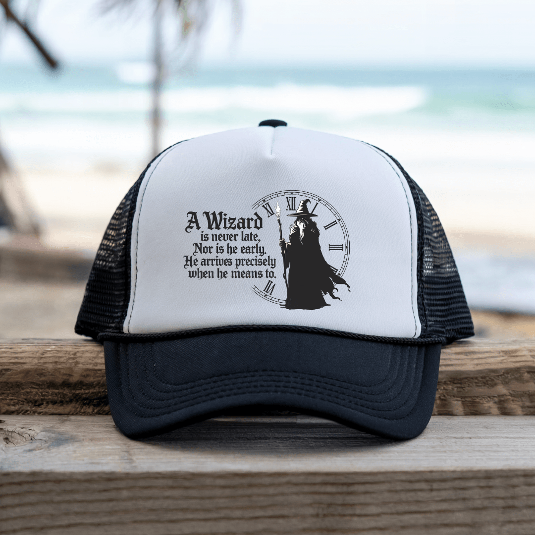 Printify Hats Black / One size Wizard never late - Trucker Hat