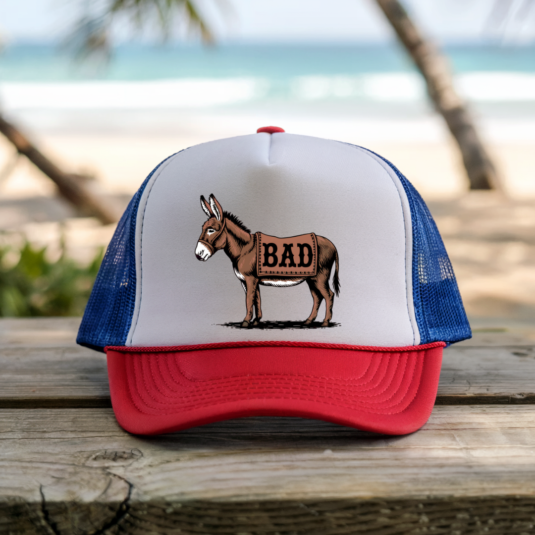 Printify Hats Blue/Red / One size Bad Ass - Trucker Hat