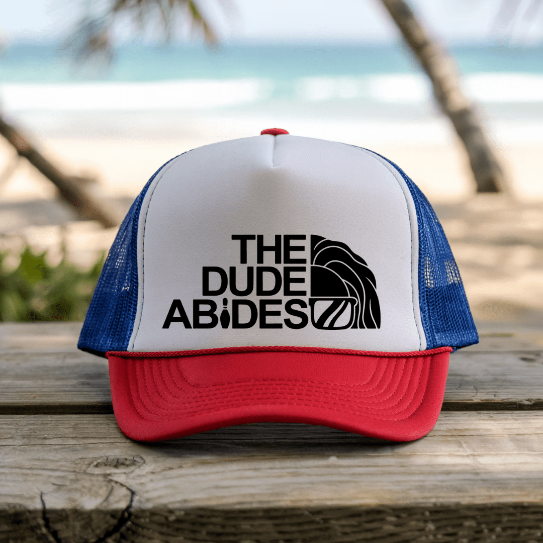 Printify Hats Blue/Red / One size Dude Abides - Trucker Hat