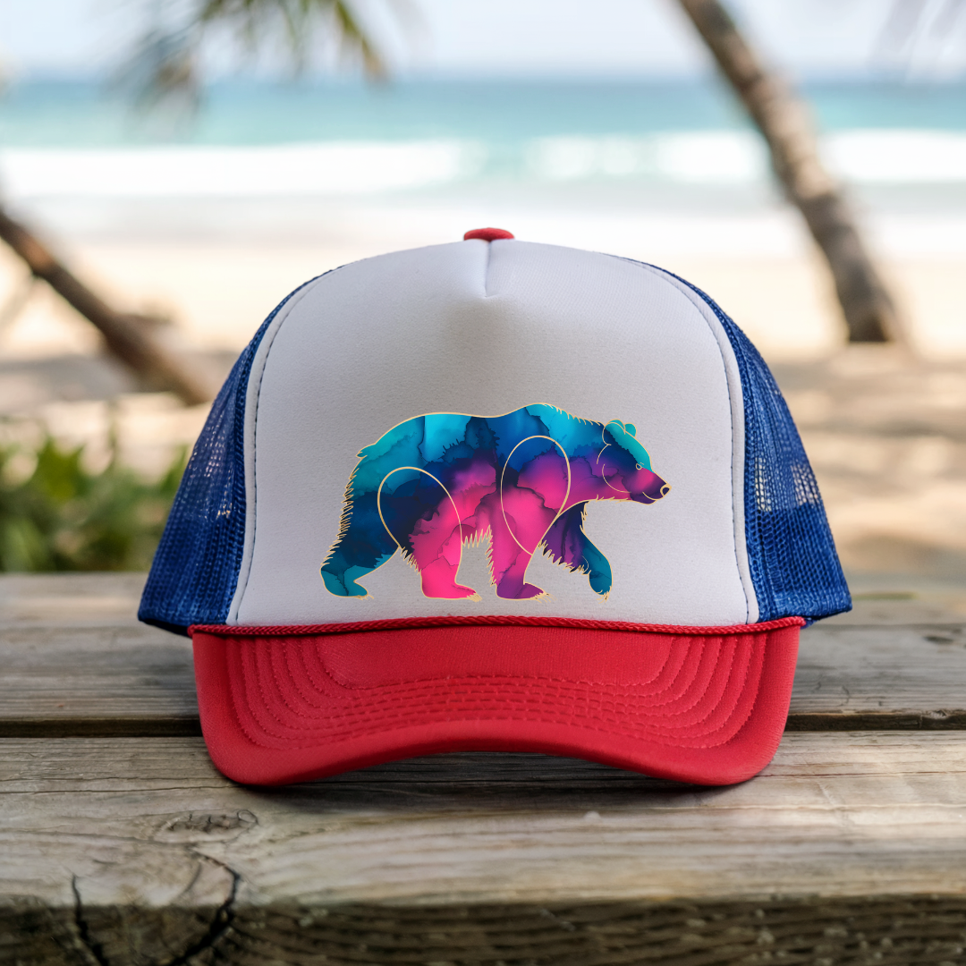 Printify Hats Blue/Red / One size Gradient Grizzly - Trucker Hat