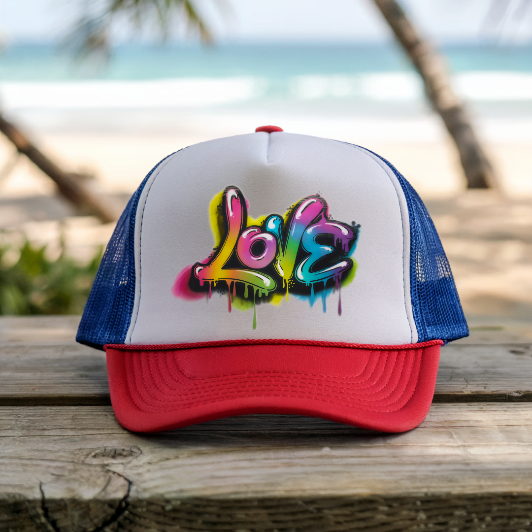 Printify Hats Blue/Red / One size Graffiti Love - Trucker Hat