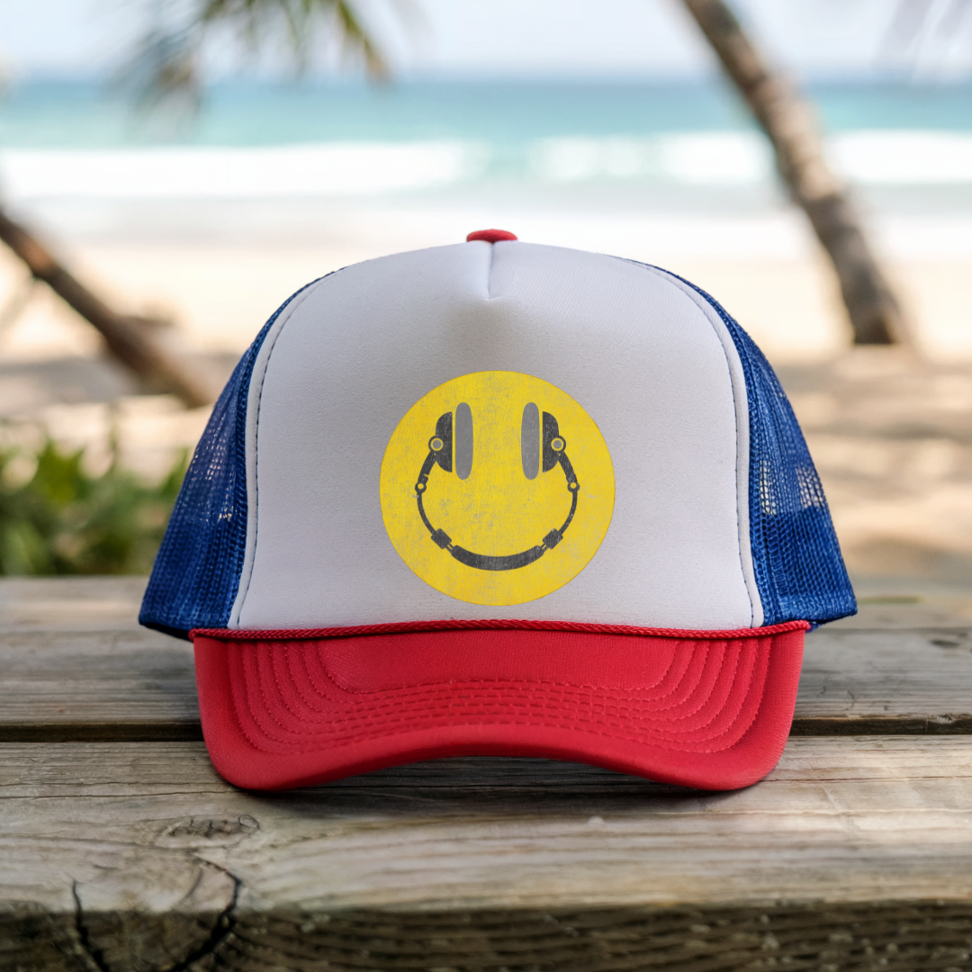 Printify Hats Blue/Red / One size Happy Face - Trucker Hat