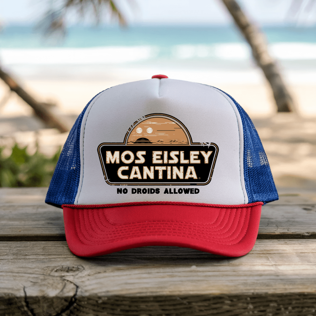 Printify Hats Blue/Red / One size Mos Eisley - Trucker Hat