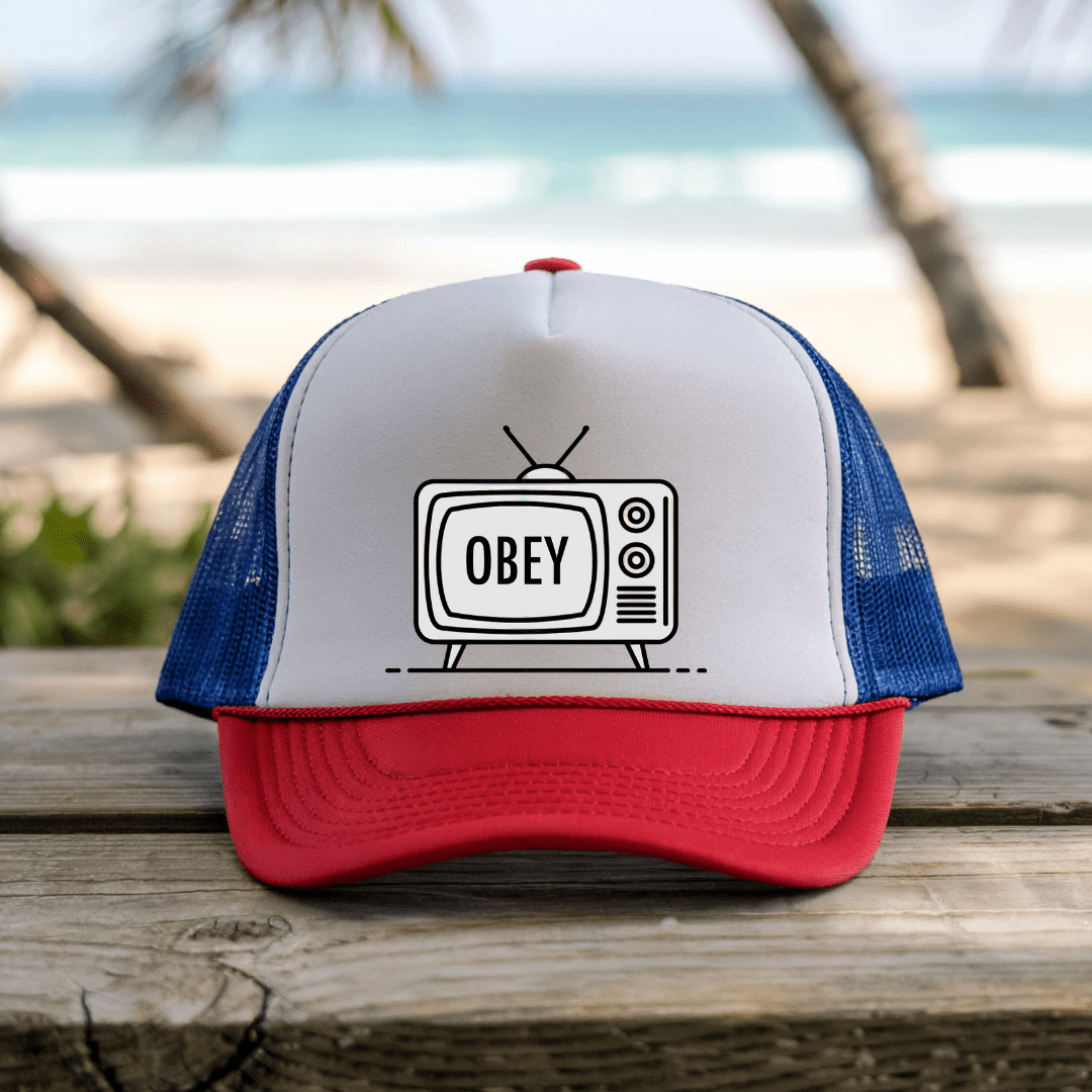 Printify Hats Blue/Red / One size Obey - Trucker Hat
