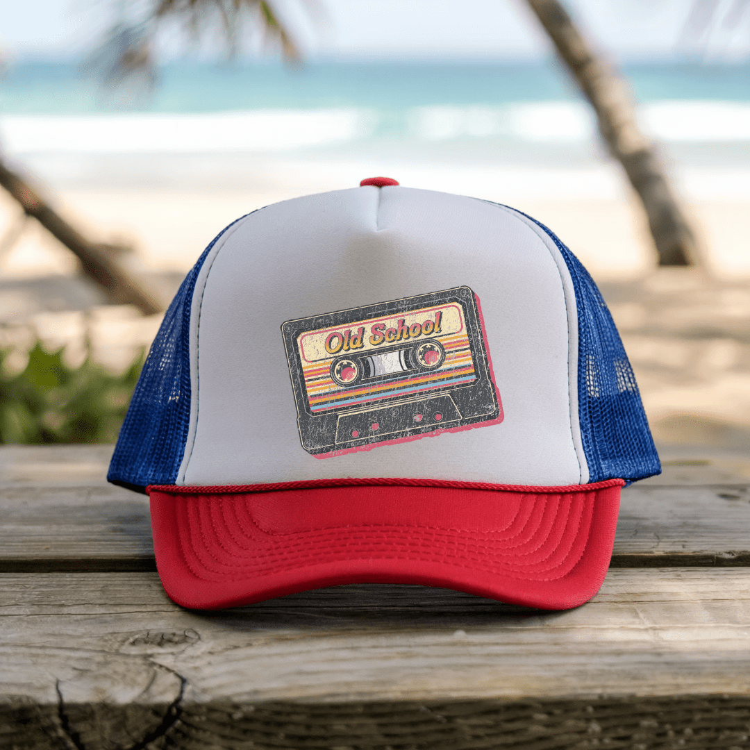 Printify Hats Blue/Red / One size Old School - Trucker Hat