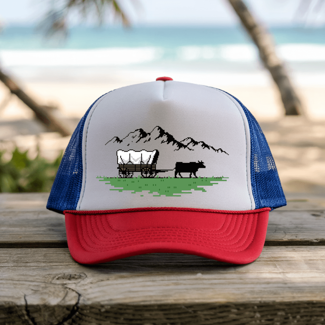 Printify Hats Blue/Red / One size Oregon Trail - Trucker Hat