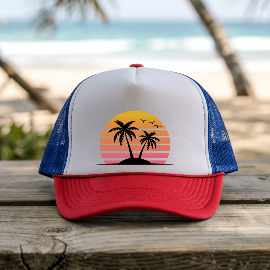 Printify Hats Blue/Red / One size Paradise - Trucker Hat