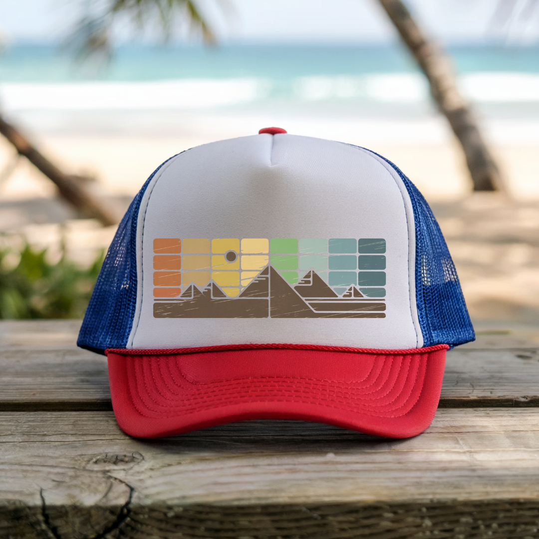 Printify Hats Blue/Red / One size Retro Mountain Horizon - Trucker Hat