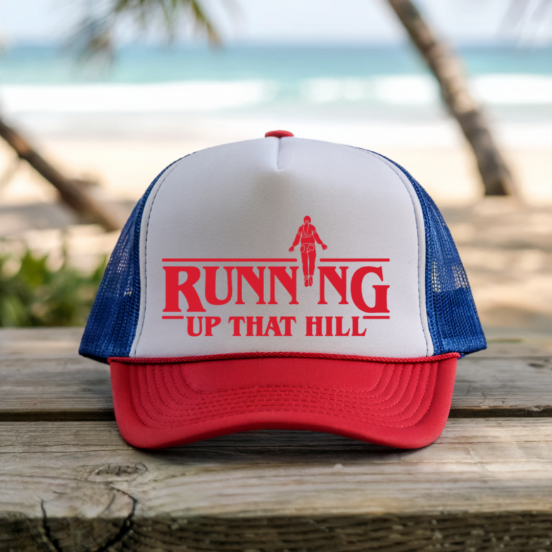 Printify Hats Blue/Red / One size Running up that Hill - Trucker Hat