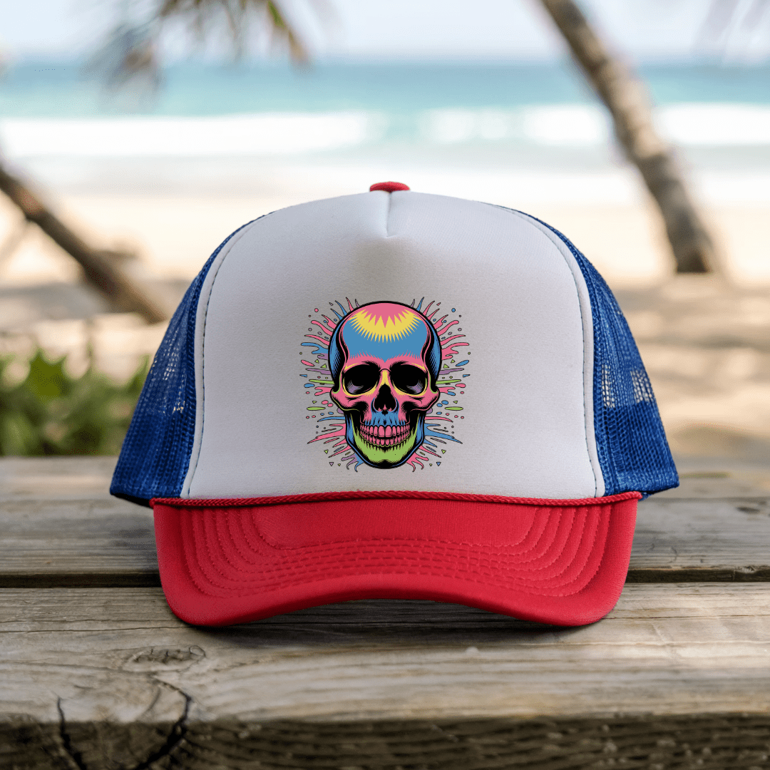 Printify Hats Blue/Red / One size Skull - Trucker Hat